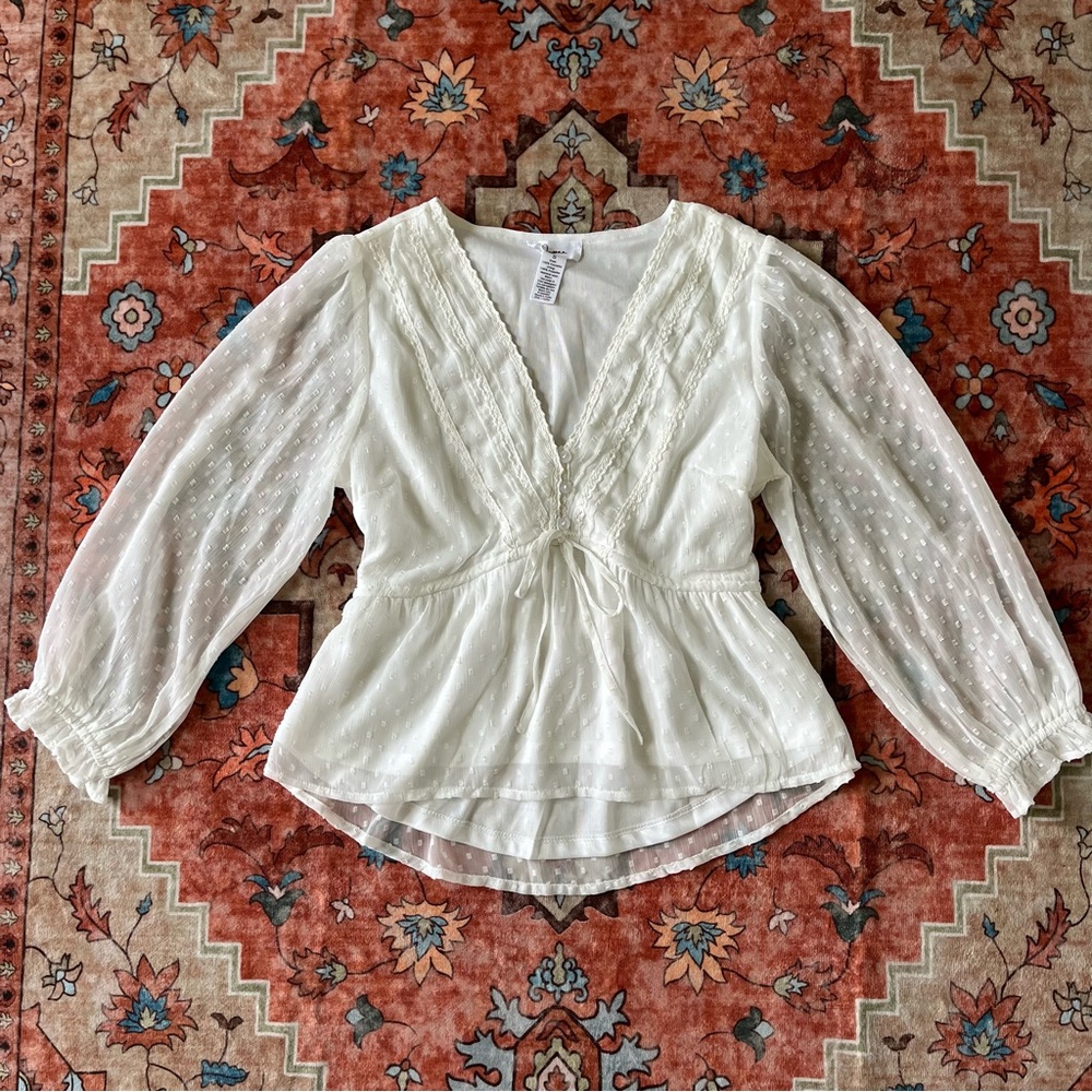White Crochet Babydoll Blouse